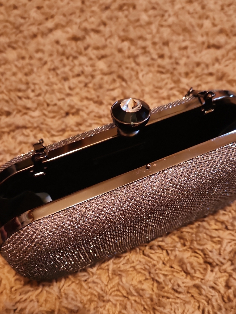 Kate Landry Crystal-Embellished Silver Evening Hard Case Bag